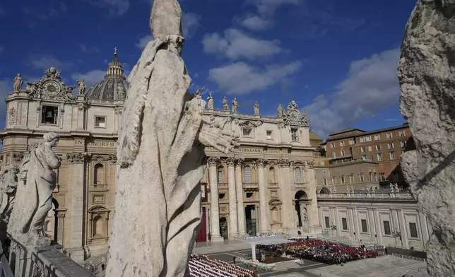 A view of St. Peter's Square as Pope Francis presides over a mass at the Vatican, for the opening of the second session of the 16th General Assembly of the Synod of Bishops, Wednesday, Oct. 2, 2024. (AP Photo/Gregorio Borgia)