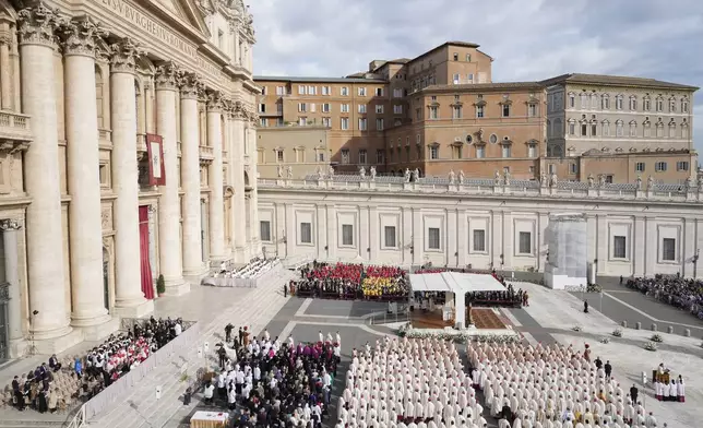 A view of St. Peter's Square as Pope Francis presides over a mass at the Vatican, for the opening of the second session of the 16th General Assembly of the Synod of Bishops, Wednesday, Oct. 2, 2024. (AP Photo/Gregorio Borgia)