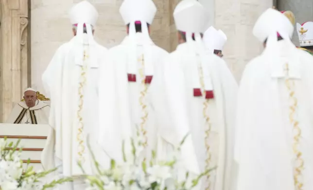 Pope Francis presides over a mass in St. Peter's Square, at the Vatican, for the opening of the second session of the 16th General Assembly of the Synod of Bishops, Wednesday, Oct. 2, 2024. (AP Photo/Gregorio Borgia)