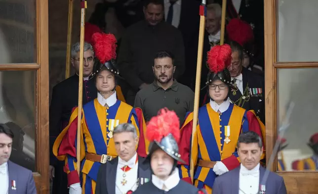 Ukraine's President Volodymyr Zelenskyy leaves at the end of a private meeting with Pope Francis, at the Vatican, Friday, Oct. 11, 2024. (AP Photo/Andrew Medichini)