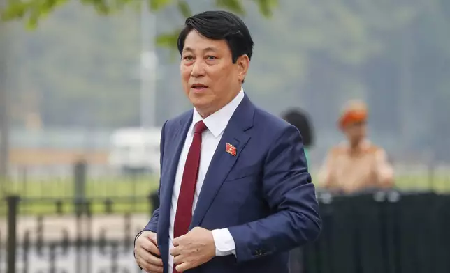 Newly elected President Luong Cuong arrives at the National Assembly in Hanoi, Vietnam on Monday, Oct. 21, 2024. (AP Photo/Minh Hoang)