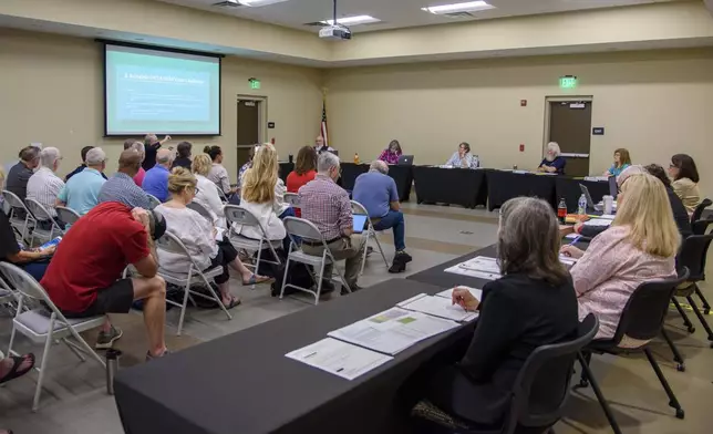 Forsyth election board considers challenges to the eligibility of 800 voters at the Forsyth County Voter Registrar in Cumming, Ga., June 28, 2024. (Jamie Spaar/Atlanta Journal-Constitution via AP)