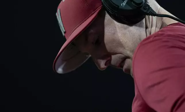 Washington State head coach Jake Dickert looks on during the second half of an NCAA college football game against San Diego State Saturday, Oct. 26, 2024, in San Diego. (AP Photo/Gregory Bull)