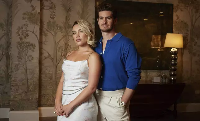 Florence Pugh, left, and Andrew Garfield pose for a portrait to promote the film "We Live in Time" on Tuesday, Sept. 10, 2024, in New York. (Photo by Matt Licari/Invision/AP)