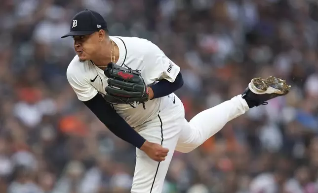 Detroit Tigers pitcher Keider Montero throws against the Chicago White Sox in the seventh inning of a baseball game, Sunday, Sept. 29, 2024, in Detroit. (AP Photo/Paul Sancya)