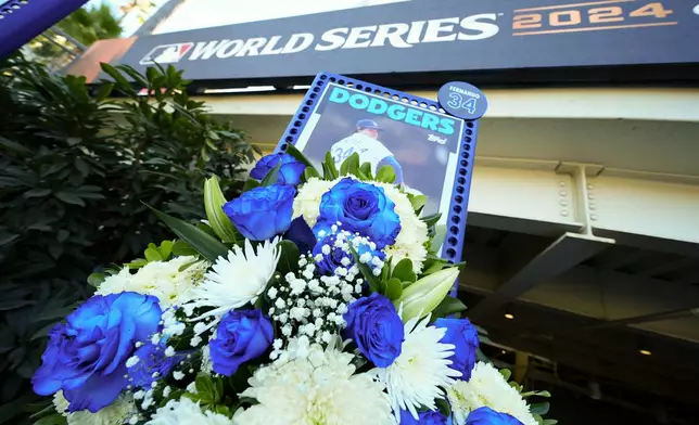 Los Angeles Dodgers legend Fernando Valenzuela is remembered at Dodger Stadium Thursday, Oct. 24, 2024, in Los Angeles. Valenzuela died Tuesday at age 63. The New York Yankees face the Dodgers in Game 1 of the baseball World Series Friday. (AP Photo/Julio Cortez)