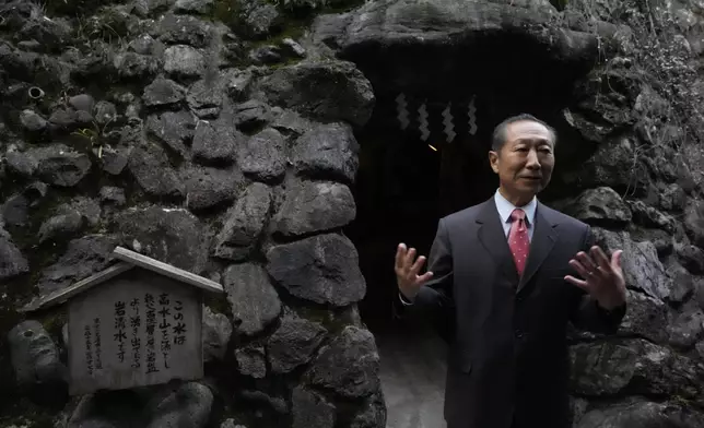 Junichiro Ozawa, head of Ozawa Sake Brewery, speaks during a media tour at the brewery in Ome, on the western outskirts of Tokyo, Japan, Wednesday, Nov. 13, 2024. (AP Photo/Hiro Komae)