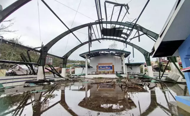 This photo provided by the MDRRMO Viga Catanduanes, shows damaged structure caused by Typhoon Man-yi in Viga, Catanduanes province, northeastern Philippines Sunday, Nov. 17, 2024. (MDRRMO Viga Catanduanes via AP)