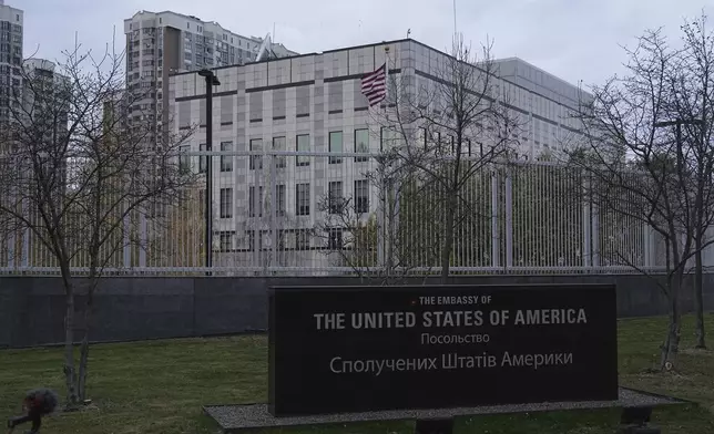 FILE - American flag waves in front of the U.S. Embassy in Kyiv, Ukraine, November 20, 2024. (AP Photo/Efrem Lukatsky, File)