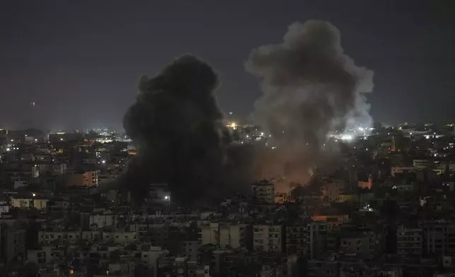 Smoke rises after an Israeli airstrike on Dahiyeh, in the southern suburb of Beirut, Lebanon, Saturday, Nov. 16, 2024. (AP Photo/Bilal Hussein)