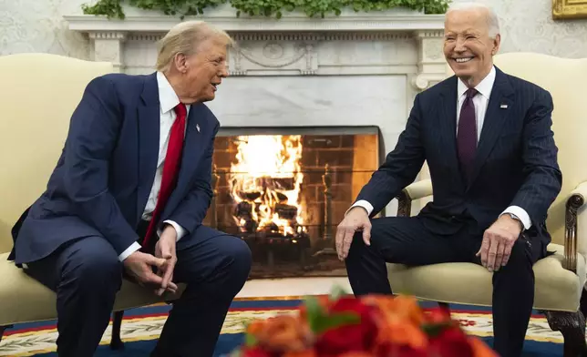 President Joe Biden, right, meets with President-elect Donald Trump in the Oval Office of the White House, Wednesday, Nov. 13, 2024, in Washington. (AP Photo/Evan Vucci)