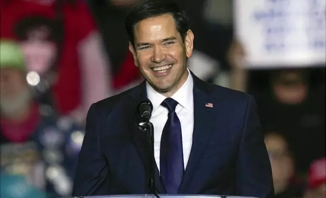 FILE - Sen. Marco Rubio, R-Fla., speaks before Republican presidential nominee former President Donald Trump speaks at a campaign rally in Allentown, Pa., Oct. 29, 2024. (AP Photo/Matt Rourke, File)