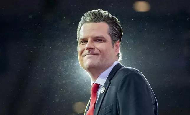 FILE - Rep. Matt Gaetz, R-Fla., departs after speaking during the Conservative Political Action Conference, CPAC 2024, at the National Harbor, in Oxon Hill, Md., Feb. 23, 2024. (AP Photo/(AP Photo/Alex Brandon, File)