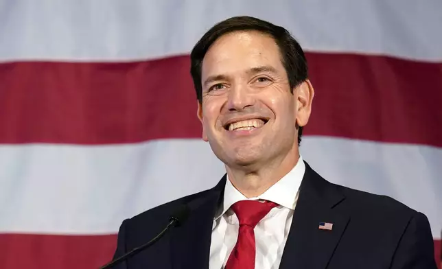 FILE - Sen. Marco Rubio, R-Fla., smiles as he addresses supporters Nov. 8, 2012, in Miami. (AP Photo/Wilfredo Lee, File)