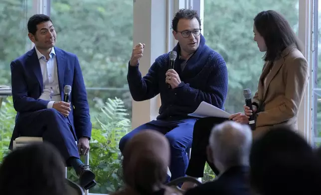 Dario Amodei, CEO &amp; Co-Founder of Anthropic, middle, speaks on a panel between Tino Cuéllar, President of the Carnegie Endowment for International Peace, left, and Elizabeth Kelly, Director of the U.S. AI Safety Institute, at the convening of the International Network of AI Safety Institutes at the Golden Gate Club at the Presidio in San Francisco, Wednesday, Nov. 20, 2024. (AP Photo/Jeff Chiu)