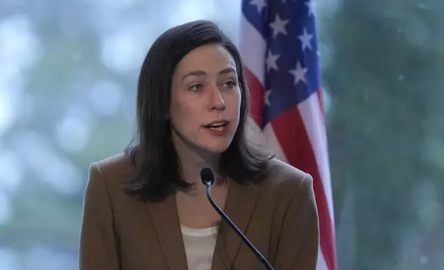 Elizabeth Kelly, Director of the U.S. AI Safety Institute, speaks at the convening of the International Network of AI Safety Institutes at the Golden Gate Club at the Presidio in San Francisco, Wednesday, Nov. 20, 2024. (AP Photo/Jeff Chiu)