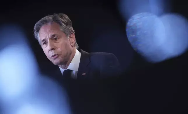 U.S. Secretary of State Antony Blinken holds a press conference at the end of the G7 of foreign Ministers in Fiuggi, some 70 kilometers southeast of Rome, Tuesday, Nov. 26, 2024. (AP Photo/Alessandra Tarantino, Pool)