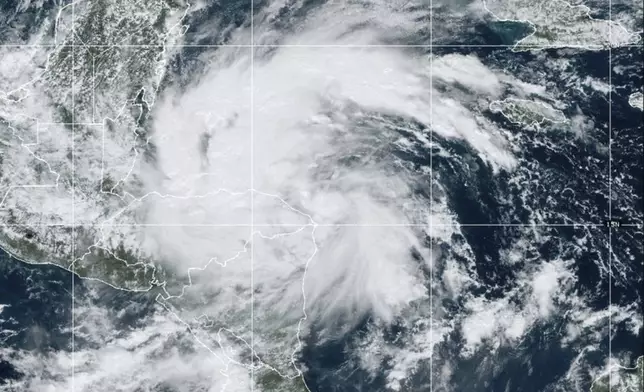 This GOES-East GeoGolor satellite image taken Thursday, Nov. 14, 2024, at 1:03 p.m. EST and provided by the National Oceanic and Atmospheric Administration (NOAA), shows Tropical Storm Sara. (CIRA/NOAA via AP)