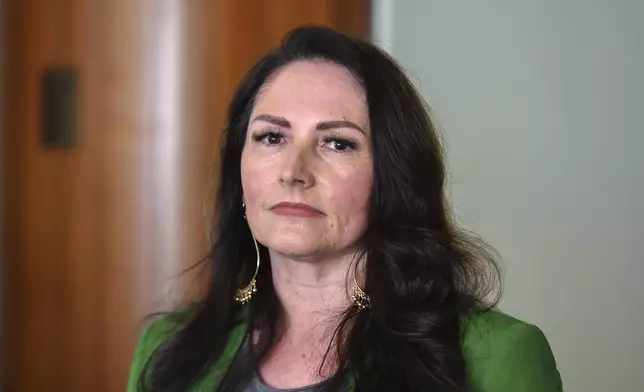 Online safety advocate Sonya Ryan attends a press conference at Parliament House in Canberra, Australia on June 15, 2021. Ryan knows from personal tragedy how dangerous social media can be for children. (Mick Tsikas/AAP Image via AP)