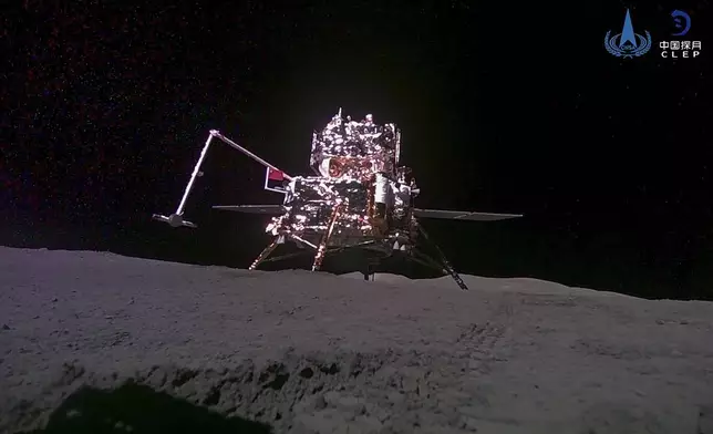 FILE - This China National Space Administration (CNSA) handout image released by Xinhua News Agency, shows the lander-ascender combination of Chang'e-6 probe taken by a mini rover after it landed on the moon surface, June 4, 2024. (CNSA/Xinhua via AP, File)