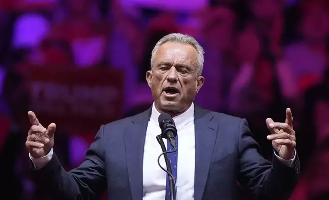 FILE - Robert F. Kennedy Jr., speaks before Republican presidential nominee former President Donald Trump at a campaign rally at Madison Square Garden, Oct. 27, 2024, in New York. (AP Photo/Evan Vucci, File)