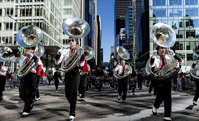 FILE - Members of the Texas Tech Marching band perform during the 97th Macy's Thanksgiving Day Parade in New York, Thursday, Nov. 23, 2023. (AP Photo/Peter K. Afriyie, file)