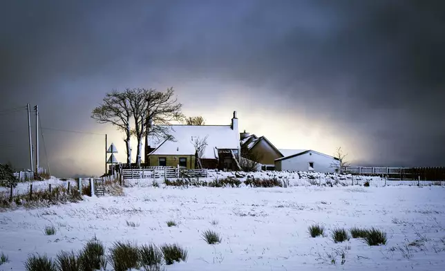 Snow and ice near Balmedie in Aberdeenshire, Scotland, Tuesday, Nov. 19, 2024. (Jane Barlow/PA via AP)