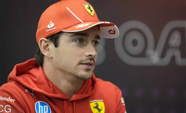 Ferrari driver Charles Leclerc of Monaco attends a news conference at the Lusail International Circuit in Lusail, Qatar, ahead of the Qatar Grand Prix, Thursday, Nov. 28, 2024. (AP Photo/Darko Bandic)