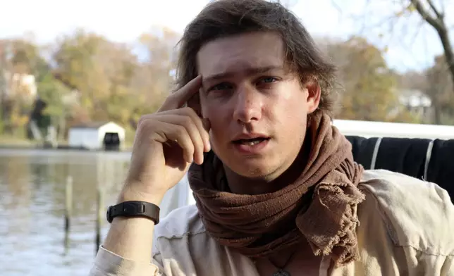 Peter Frank talks about his attempt to complete the roughly 6,000-mile Great Loop in a canoe during an interview with the Associated Press on Thursday, Nov. 7, 2024 in Riva, Md. (AP Photo/Brian Witte)