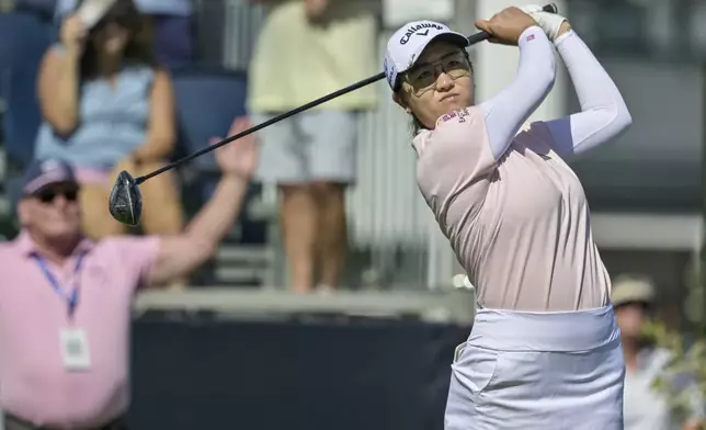 Rose Zhang hits her tee shot on the 10th hole during the first round of The Annika golf tournament at Pelican Golf Club, Thursday, Nov. 14, 2024, in Belleair, Fla. (AP Photo/Steve Nesius)