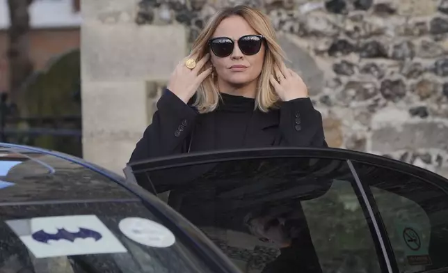 Kimberley Walsh arrives the funeral service of One Direction singer Liam Payne at St Mary's Church in Amersham, England, Wednesday, Nov. 20, 2024. (Jonathan Brady/PA via AP)