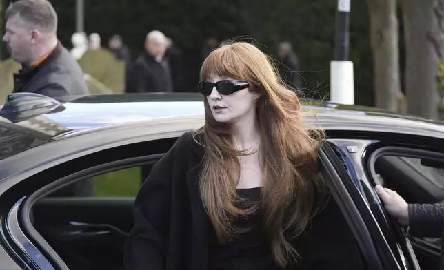 Nicola Roberts arrives for the funeral service of One Direction singer Liam Payne at St Mary's Church in Amersham, England, Wednesday, Nov. 20, 2024. (Andrew Matthews/PA via AP)