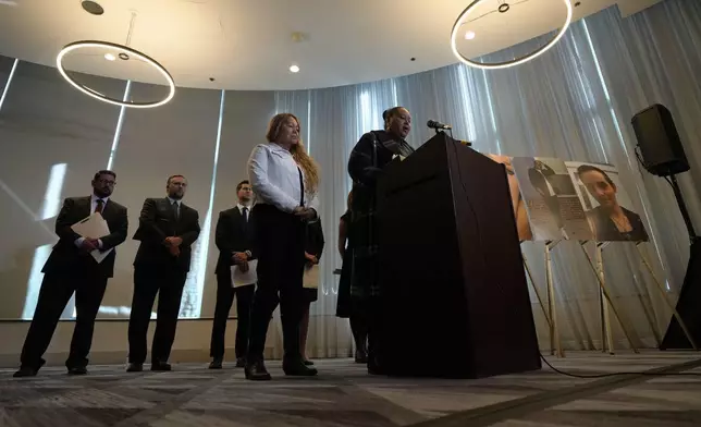 Adriana Vance, mother of Raymond Green who was killed in the Club Q nightclub mass shooting in Colorado Springs, Colo., talks about her son during a news conference announcing the filing of a civil complaint on the two-year anniversary of the deadly mass shooting, Tuesday, Nov. 19, 2024, in Denver. (AP Photo/Jack Dempsey)