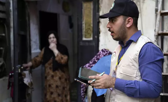 A worker prepares to collect information from the public as Iraq began its first nationwide population census in decades, in Baghdad, Iraq Wednesday, Nov. 20, 2024. (AP Photo/Hadi Mizban)