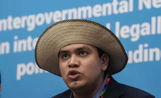 Juan Carlos Monterrey, head of Panama's delegation, speaks during a press conference at the fifth session of the Intergovernmental Negotiating Committee on Plastic Pollution in Busan, South Korea, Friday, Nov. 29, 2024. (AP Photo/Ahn Young-joon)