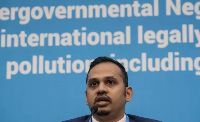 Sivendra Michael, Permanent Secretary for Environment and Climate Change of Fiji, speaks during a press conference at the fifth session of the Intergovernmental Negotiating Committee on Plastic Pollution in Busan, South Korea, Friday, Nov. 29, 2024. (AP Photo/Ahn Young-joon)