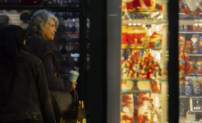 People window shop in Bryant Park's Winter Village, Tuesday, Nov. 26, 2024, New York. (AP Photo/Julia Demaree Nikhinson)