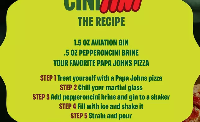 Papa Johns and Aviation American Gin partner to spice up cocktail scene with the 'Cini Tini. Follow the easy recipe to make the 'Cini Tini at home. (Photo: Business Wire)