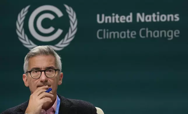 Principal advisor for climate at the European Commission Jacob Werksman attends a news conference at the COP29 U.N. Climate Summit, Thursday, Nov. 14, 2024, in Baku, Azerbaijan. (AP Photo/Rafiq Maqbool)