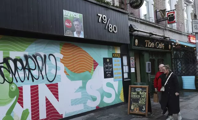 An election poster from Gerry “the Monk” Hutch is seen in central Dublin, Ireland, Tuesday, Nov. 26, 2024, ahead of Ireland's election on Friday. (AP Photo/Peter Morrison)