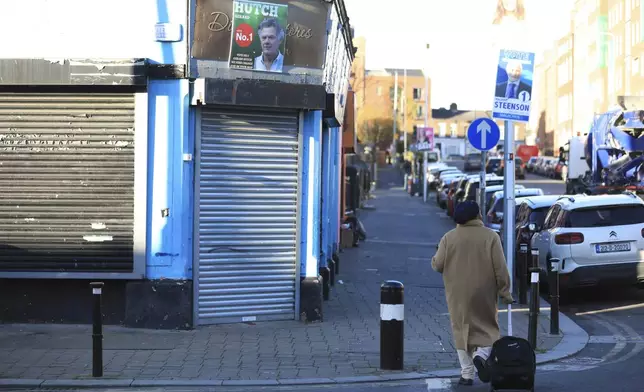 An election poster from Gerry “the Monk” Hutch is seen in central Dublin, Ireland, Tuesday, Nov. 26, 2024, ahead of Ireland's election on Friday. (AP Photo/Peter Morrison)