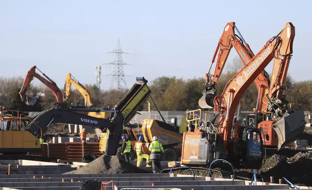 Construction work on building new houses in Clonburris, South Dublin, Ireland, Tuesday, Nov. 26, 2024, ahead of Ireland's election on Friday. (AP Photo/Peter Morrison)