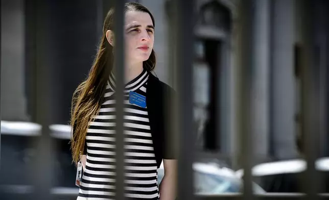 FILE - Transgender state Rep. Zooey Zephyr, D-Missoula, stands on the steps of the Montana State Capitol during a rally, in Helena, Mont., Monday, April 24, 2023. (Thom Bridge/Independent Record via AP, File)