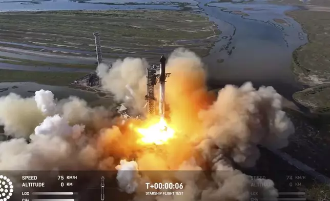 In this image taken from video provided by SpaceX, a SpaceX Starship rocket takes off from Boca Chica Texas, Tuesday, Nov. 19, 2024. (SpaceX via AP)