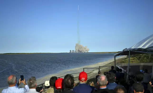 President-elect Donald Trump watches the launch of the sixth test flight of the SpaceX Starship rocket Tuesday, Nov. 19, 2024, in Brownsville, Texas. (Brandon Bell/Pool via AP)