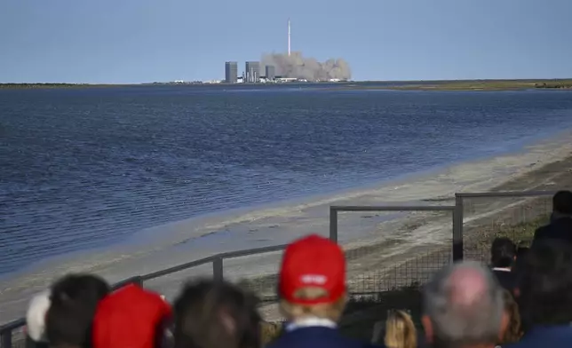 President-elect Donald Trump watches the launch of the sixth test flight of the SpaceX Starship rocket Tuesday, Nov. 19, 2024, in Brownsville, Texas. (Brandon Bell/Pool via AP)