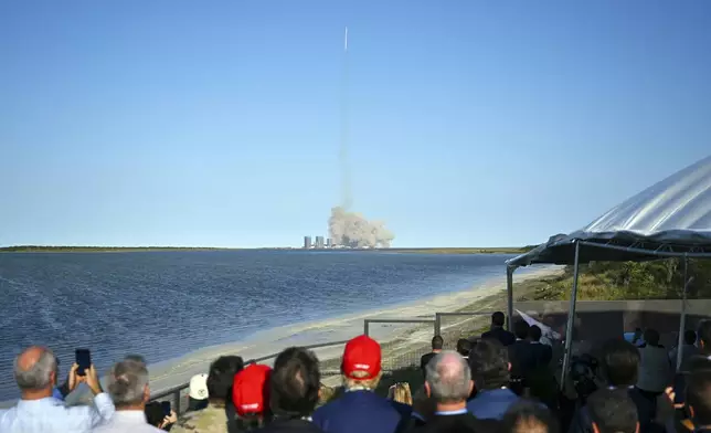 President-elect Donald Trump watches the launch of the sixth test flight of the SpaceX Starship rocket Tuesday, Nov. 19, 2024, in Brownsville, Texas. (Brandon Bell/Pool via AP)