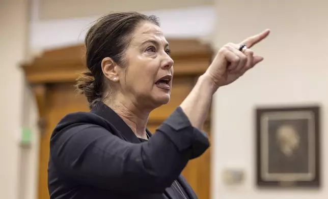 Prosecutor Sheila Ross speaks during the trial for Jose Ibarra at the Athens-Clarke County Superior Court on Tuesday, Nov. 19, 2024, in Athens, Ga. (Arvin Temkar/Atlanta Journal-Constitution via AP, Pool)