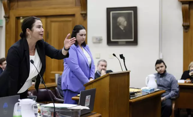 Prosecutor Sheila Ross's responds to Judge H. Patrick Haggard during the trial of Jose Ibarra at Athens-Clarke County Superior Court, Monday, Nov. 18, 2024 in Athens, Ga. (Miguel Martinez/Atlanta Journal-Constitution via AP, Pool)