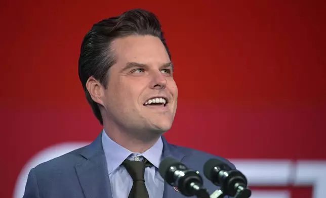 FILE - Rep. Matt Gaetz, R-Fla., speaks at the Republican Party of Florida Freedom Summit, Nov. 4, 2023, in Kissimmee, Fla. (AP Photo/Phelan M. Ebenhack)